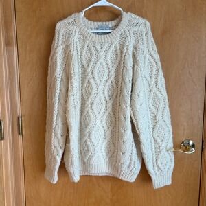 American Eagle Fishermans Cream Cable Knit Wool Sweater XL Hand Knitted